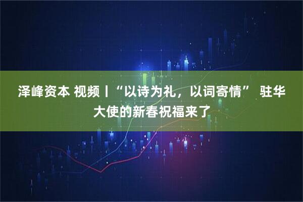 泽峰资本 视频丨“以诗为礼，以词寄情”  驻华大使的新春祝福来了